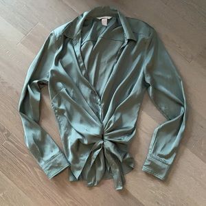 2/$12 Olive green silky blouse